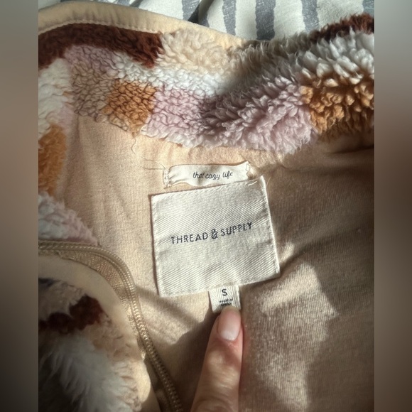 Thread & Supply Fleece Plaid Plush 1/4 Zip-Up Sweatshirt Sweater Cozy Juniors S - Picture 2 of 9
